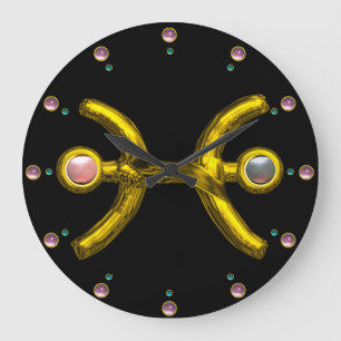 PISCES GULD ZODIAC BIRTHDAY JEWEL MED PEARL,Black Stor Klocka