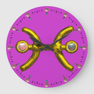 PISCES GULD ZODIAC BIRTHDAY JEWEL MED PEARLS STOR KLOCKA