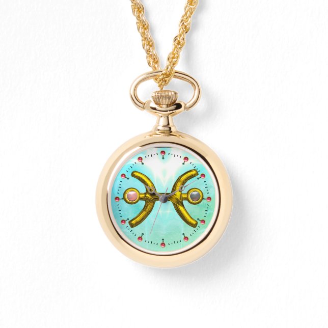 PISCES GULD ZODIAC BIRTHDAY JEWEL, Rosa Pearl Armbandsur (Framsida)