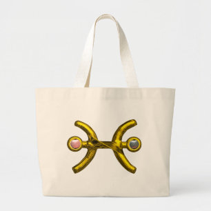 PISCES Guld Zodiac Birthday Sign,White Rosa Pearls Jumbo Tygkasse