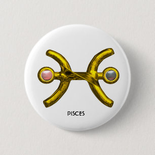 PISCES Guld Zodiac Birthday Sign,White Rosa Pearls Knapp