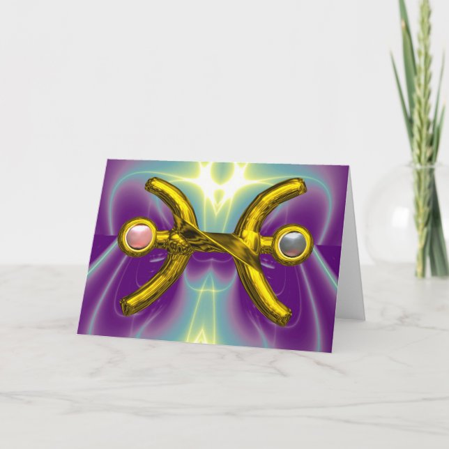 PISCES Guld Zodiac Birthday Sign,White Rosa Pearls Kort (Framsida)