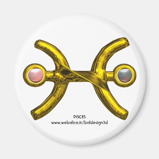 PISCES Guld Zodiac Birthday Sign,White Rosa Pearls Magnet (Framsidan)