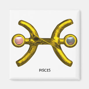PISCES Guld Zodiac Birthday Sign,White Rosa Pearls Magnet