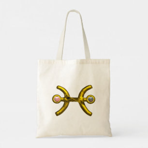 PISCES Guld Zodiac Birthday Sign,White Rosa Pearls Tygkasse
