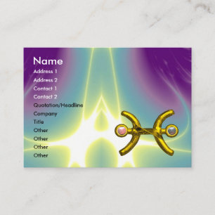 PISCES GULD ZODIAC SIGN Astrology,Lila Grönt Visitkort