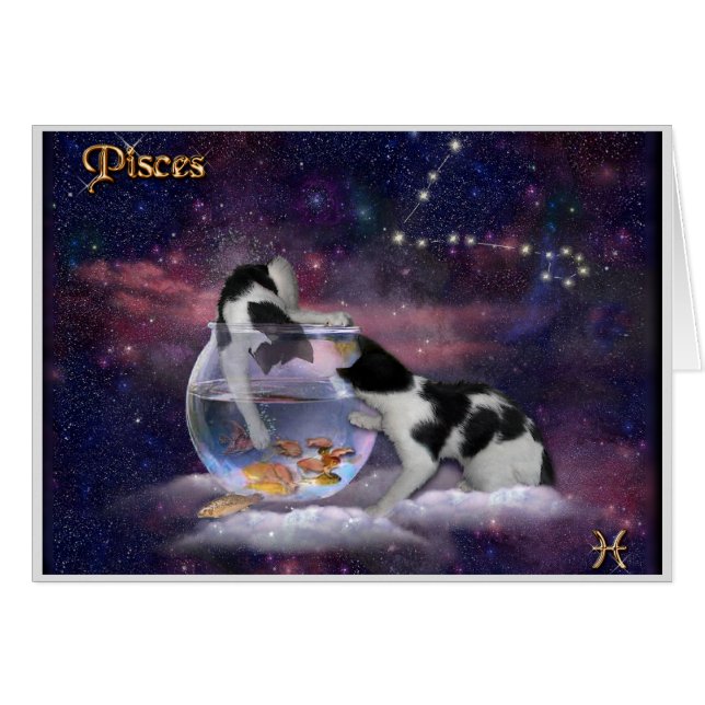 Pisces-♓ 🐱 hälsningskort (Framsidan Horizontal)