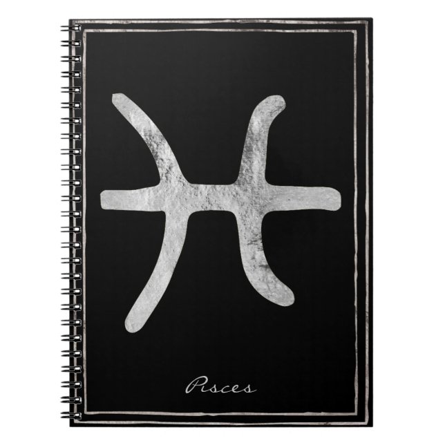 Pisces hammered silver stylized astrology symbol anteckningsbok (Framsidan)