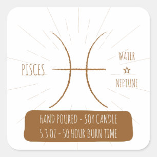 Pisces hand Pered Soy Candle Label Fyrkantigt Klistermärke