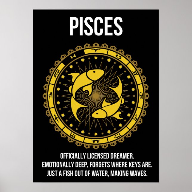 Pisces - Horoscope, Funny Zodiac Sign Humor Poster (Framsidan)
