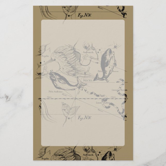 Pisces konstellation Hevelius 1690 på Taupe Brevpapper (Framsida)