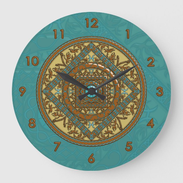 Pisces Mandala-klocka Stor Klocka (Framsida)