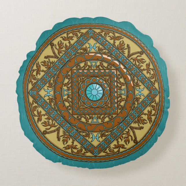 Pisces Mandala Round Pillow Rund Kudde (Framsidan)