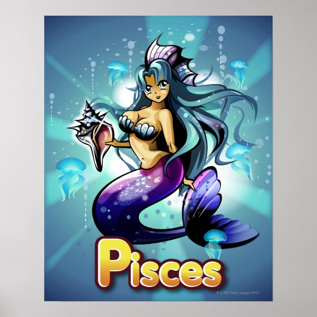 'Pisces' nedanför animerad sjöjungfru Poster (Framsidan)
