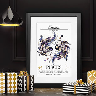 Pisces Personlig Elegant Zodiac Watercolor Poster