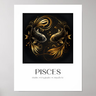 Pisces Poster Zodiac Gift med Black & Guld Elegant