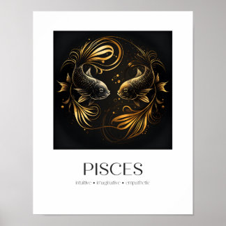 Pisces Poster Zodiac Gift med Black & Guld Elegant