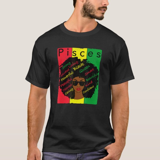Pisces Pride Black Woman Afro Horoscope Zodiac T Shirt (Framsida)