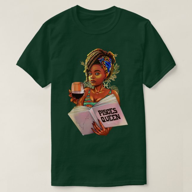 Pisces Queen Afro Locs Girl Zodiac Signs Birthday  T Shirt (Design framsida)