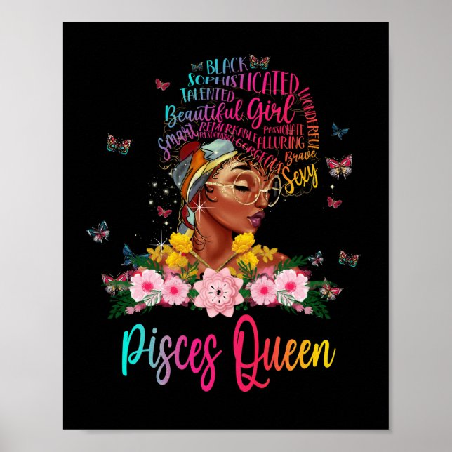 Pisces Queen Black Women Persistent BeSnygg Poster (Framsidan)