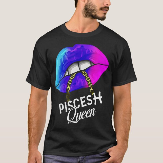 Pisces Queen Läppar Zodiac Horoscope Girls Women B T Shirt (Framsida)