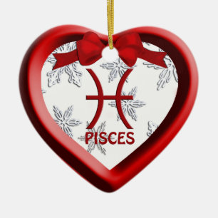 Pisces Red Heart Snowflake jul Ornament
