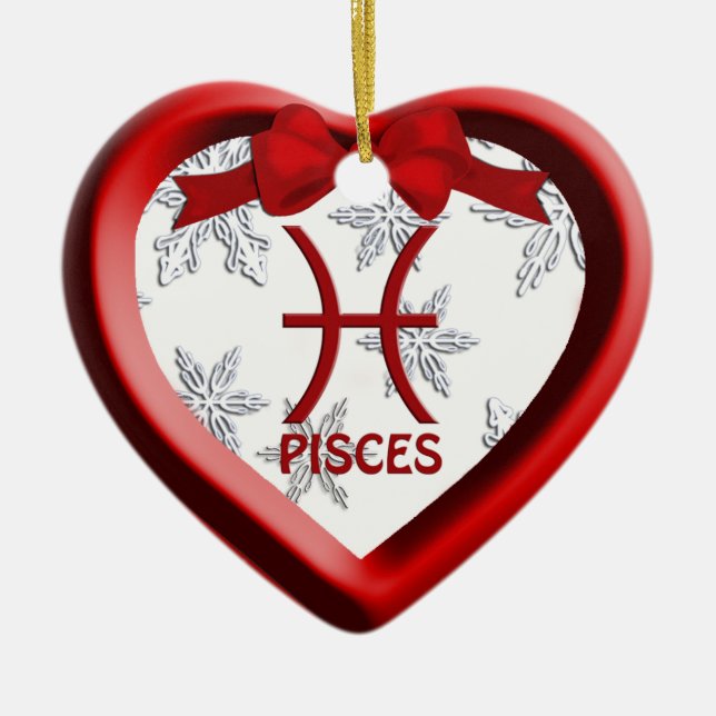 Pisces Red Heart Snowflake jul Ornament (Framsidan)
