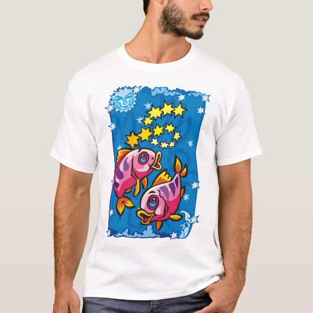 Pisces Rosa Fish in Stars T Shirt (Framsida)