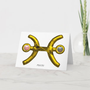 PISCES Rosa White Pearls & Guld Zodiac Birthday Kort