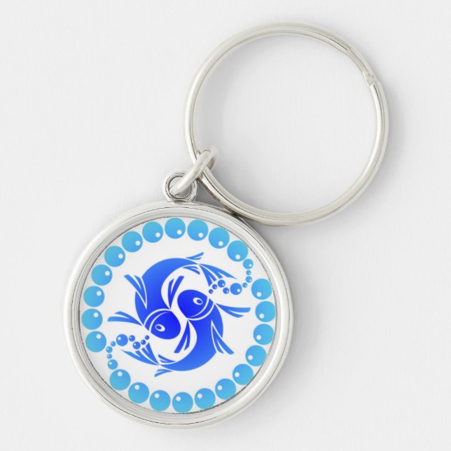 Pisces Rund Silverfärgad Nyckelring (Framsidan)