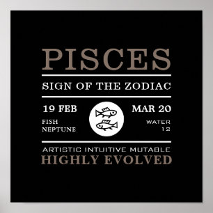 Pisces Sign of the Zodiac, Astrological Poster