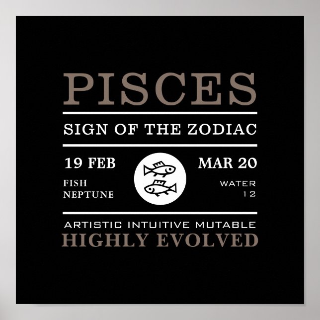 Pisces Sign of the Zodiac, Astrological Poster (Framsidan)