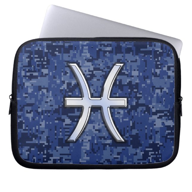 Pisces signerar Blue Digital Camouflage Laptop Sleeve (Framsidan)