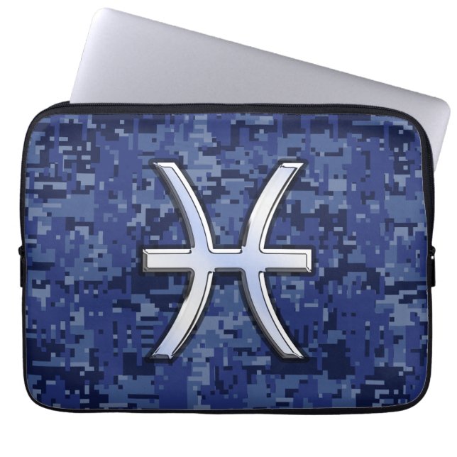 Pisces signerar Blue Digital Camouflage Laptop Sleeve (Framsidan)
