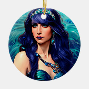 Pisces Sjöjungfru Queen Original Fantasy art Julgransprydnad Keramik