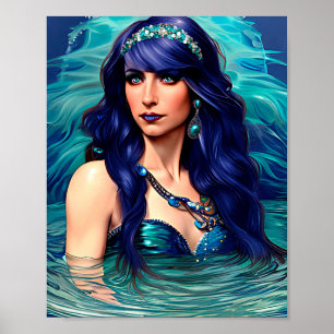 Pisces Sjöjungfru Queen Original Fantasy art Poster