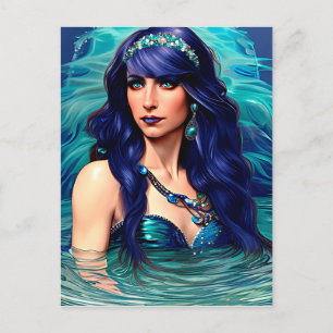 Pisces Sjöjungfru Queen Original Fantasy art Vykort