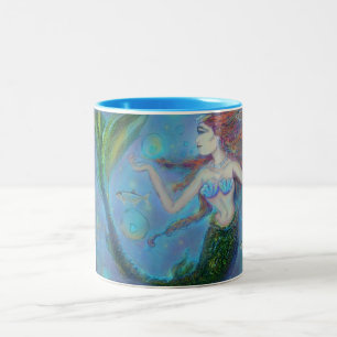 Pisces sjöjungfrublått 15oz Två-Tonar kaffemuggen Två-Tonad Mugg