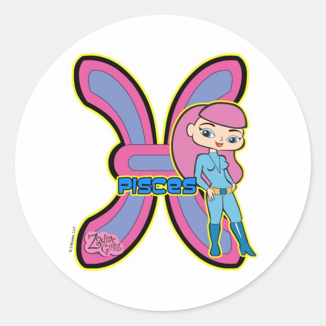 Pisces Stickers Runt Klistermärke (Framsida)