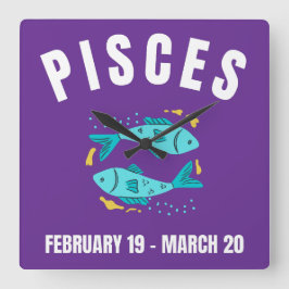 Pisces-stjärntecken Fyrkantig Klocka