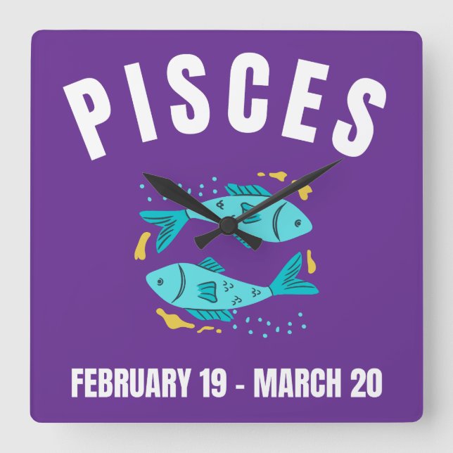 Pisces-stjärntecken Fyrkantig Klocka (Framsida)
