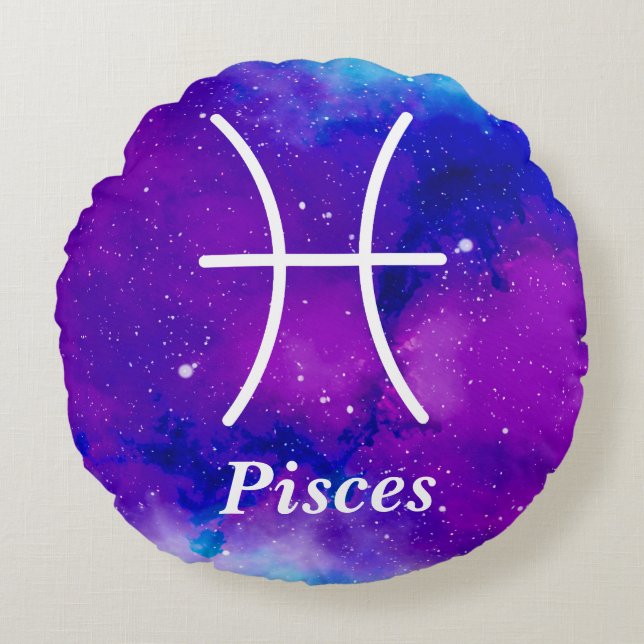 Pisces Symbol Lila Blue Space Nebula Rund Kudde (Framsidan)