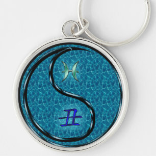 Pisces & Vatten Ox Rund Silverfärgad Nyckelring