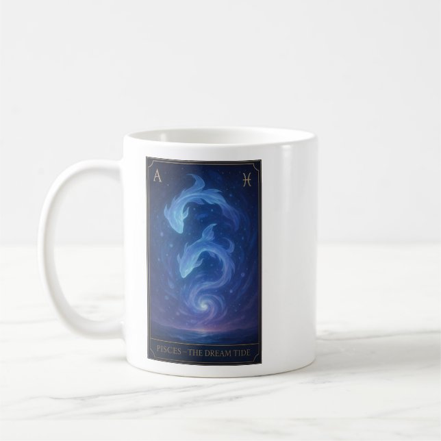 Pisces Zodiac Art – Celestial Fish and Dream Waves Kaffemugg (Vänster)