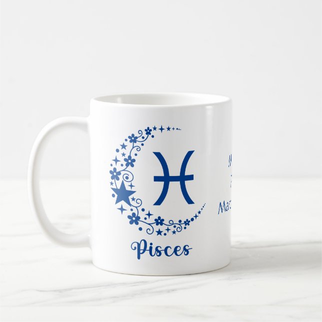 Pisces Zodiac Astrology Birthday Gift Blue White Kaffemugg (Vänster)