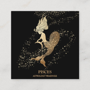 *~* PISCES Zodiac Astrology Läser svart Guld Fyrkantigt Visitkort