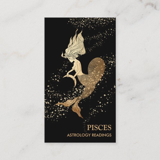 *~* PISCES Zodiac Astrology Läser svart Guld Visitkort (Framsida)