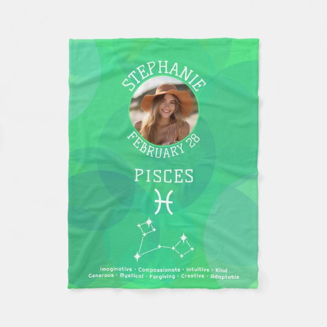 Pisces Zodiac Astrology Photo Anpassningsbar Birth Fleecefilt (Framsidan)