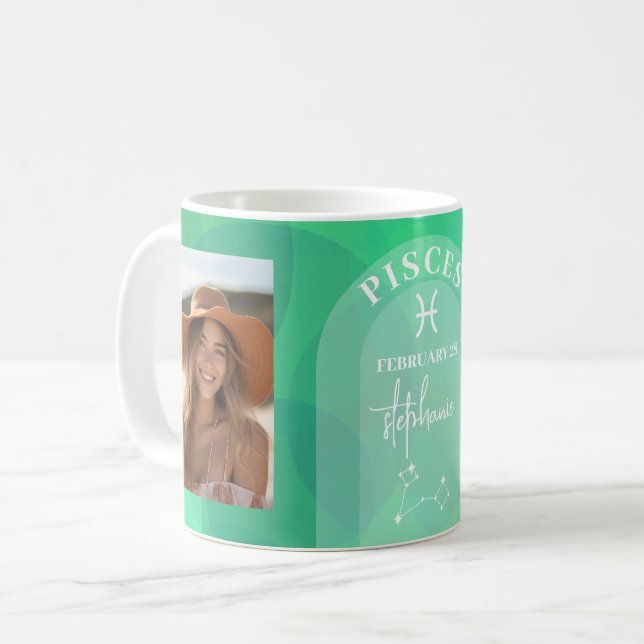 Pisces Zodiac Astrology Photo Anpassningsbar Birth Kaffemugg (Framsida vänster)