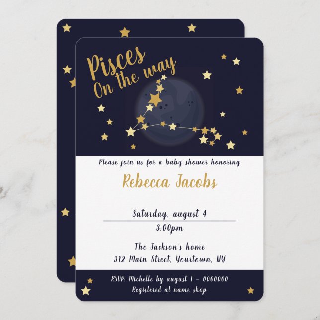 Pisces zodiac Baby Shower-inbjudan Inbjudningar (Fram/baksida)